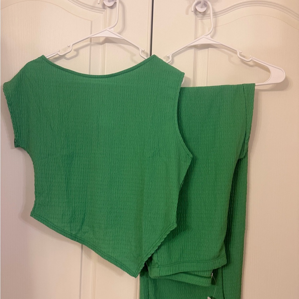 Fashion Nova Green Asymmetrical Textured Set